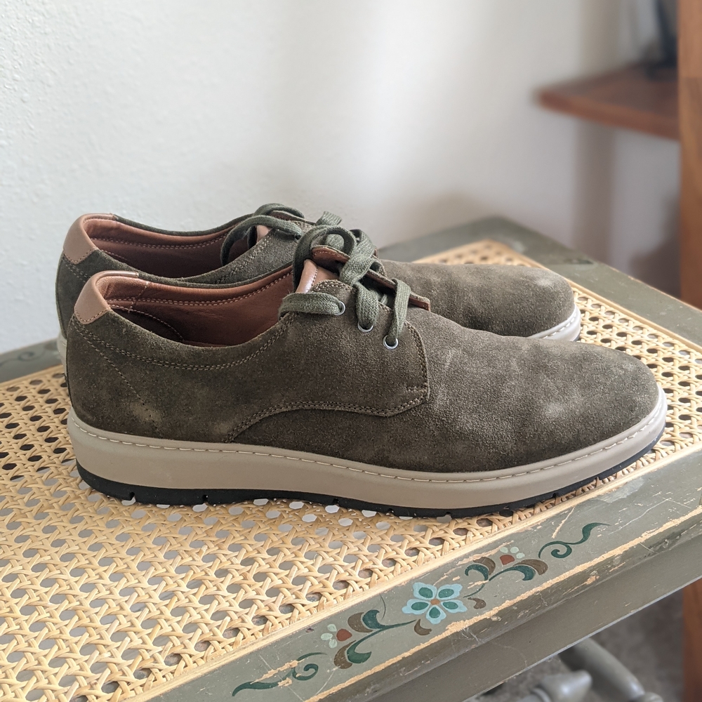 Johnston & Murphy Elliston Plain Toe Oxford Shoes - Olive Suede Sz 9